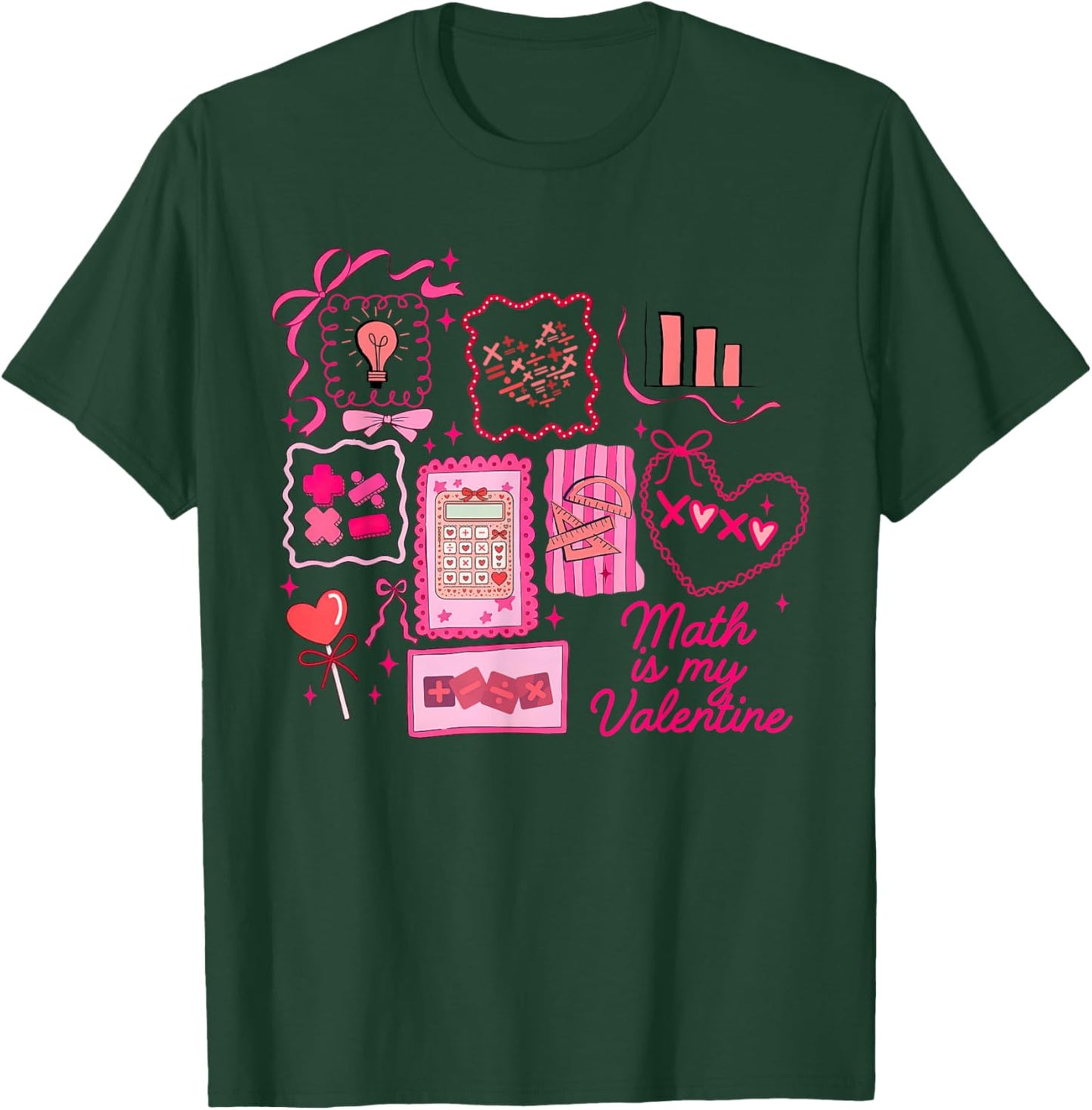 Pink Stamp Math is My Valentine Mathletics Algebra Teacher T-Shirt - T-Shirt | Forest