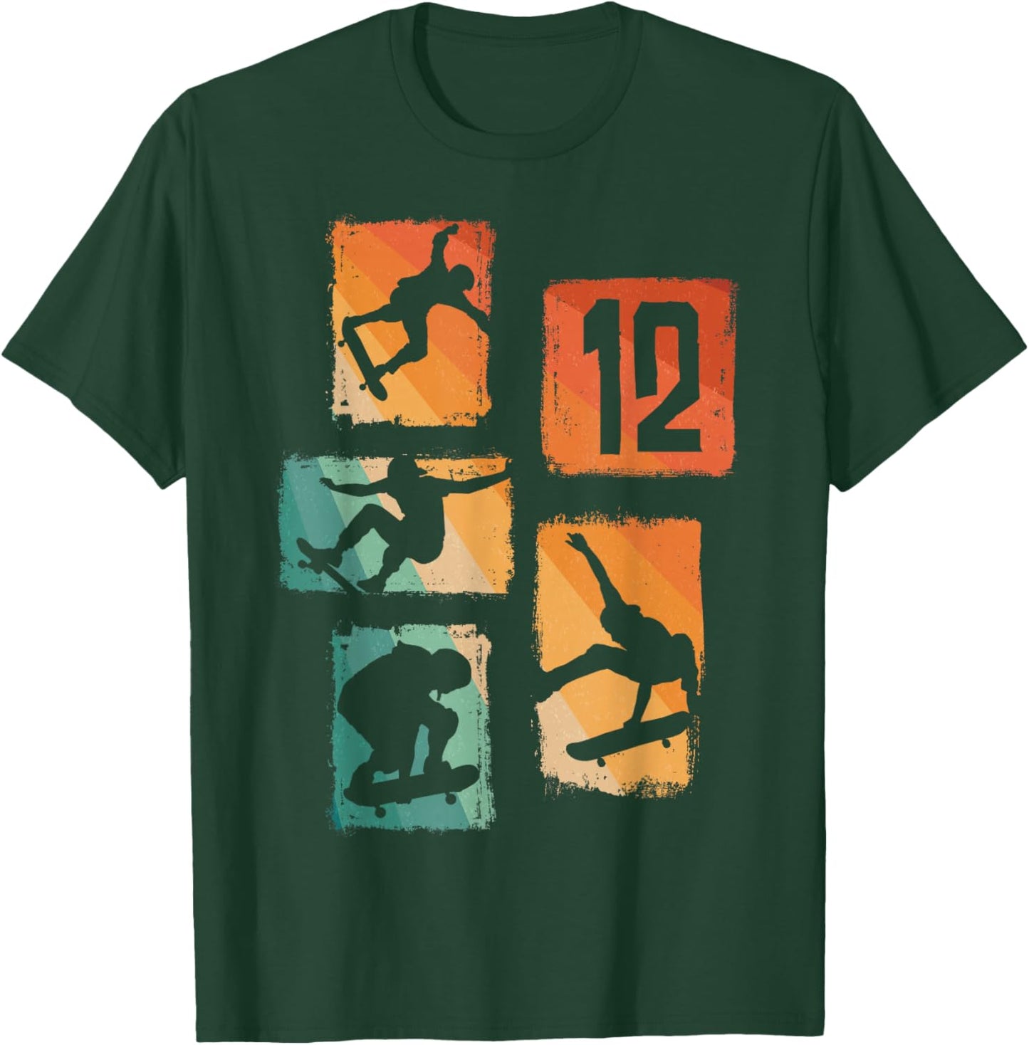 12th Birthday Skateboard Skateboarder Skater 12 Year Old Boy T-Shirt - T-Shirt | Forest