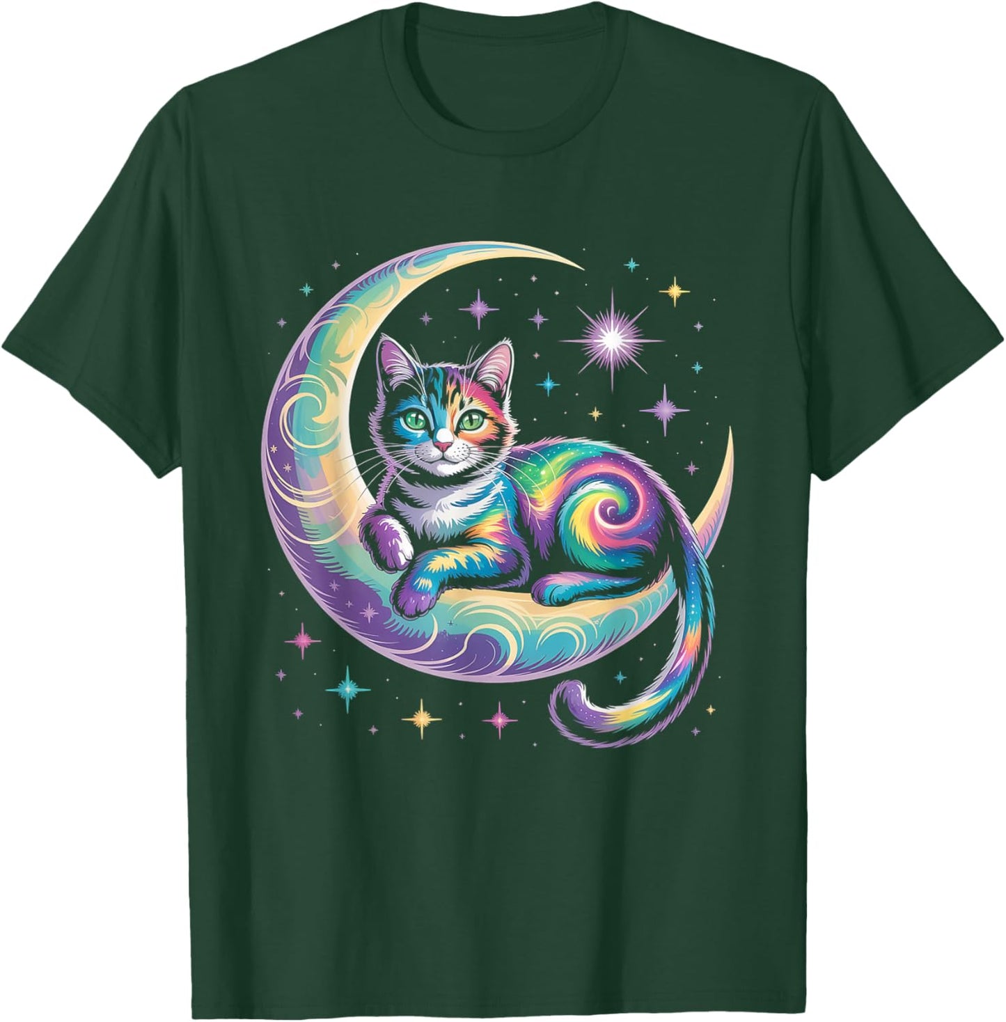 Mystical Space Cosmic Cat - Galaxy Kitten Graphic T-Shirt - T-Shirt | Forest