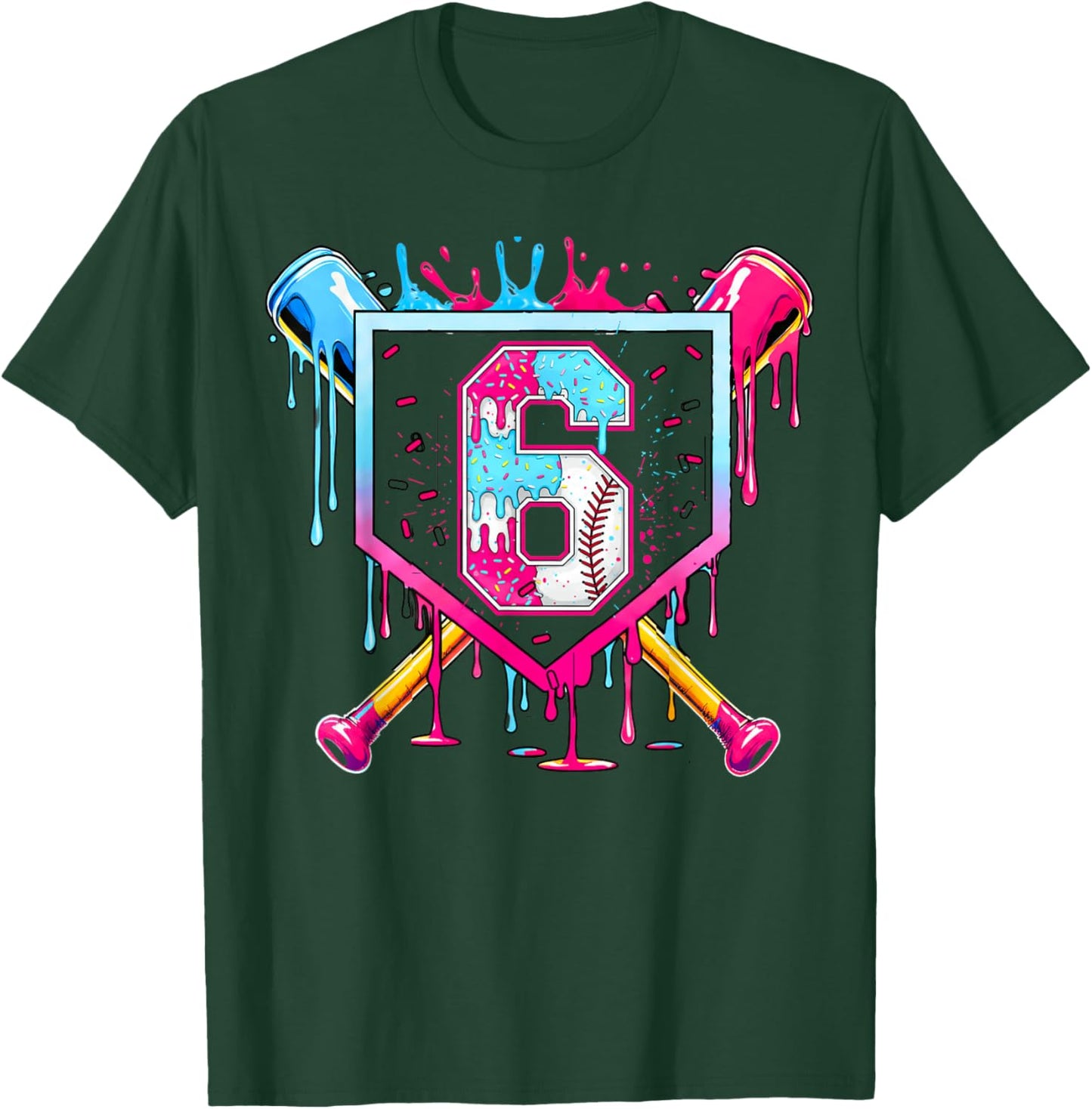 6th Birthday Boys Baseball Ice Cream Drip Bday Boys Baseball T-Shirt - T-Shirt | Forest