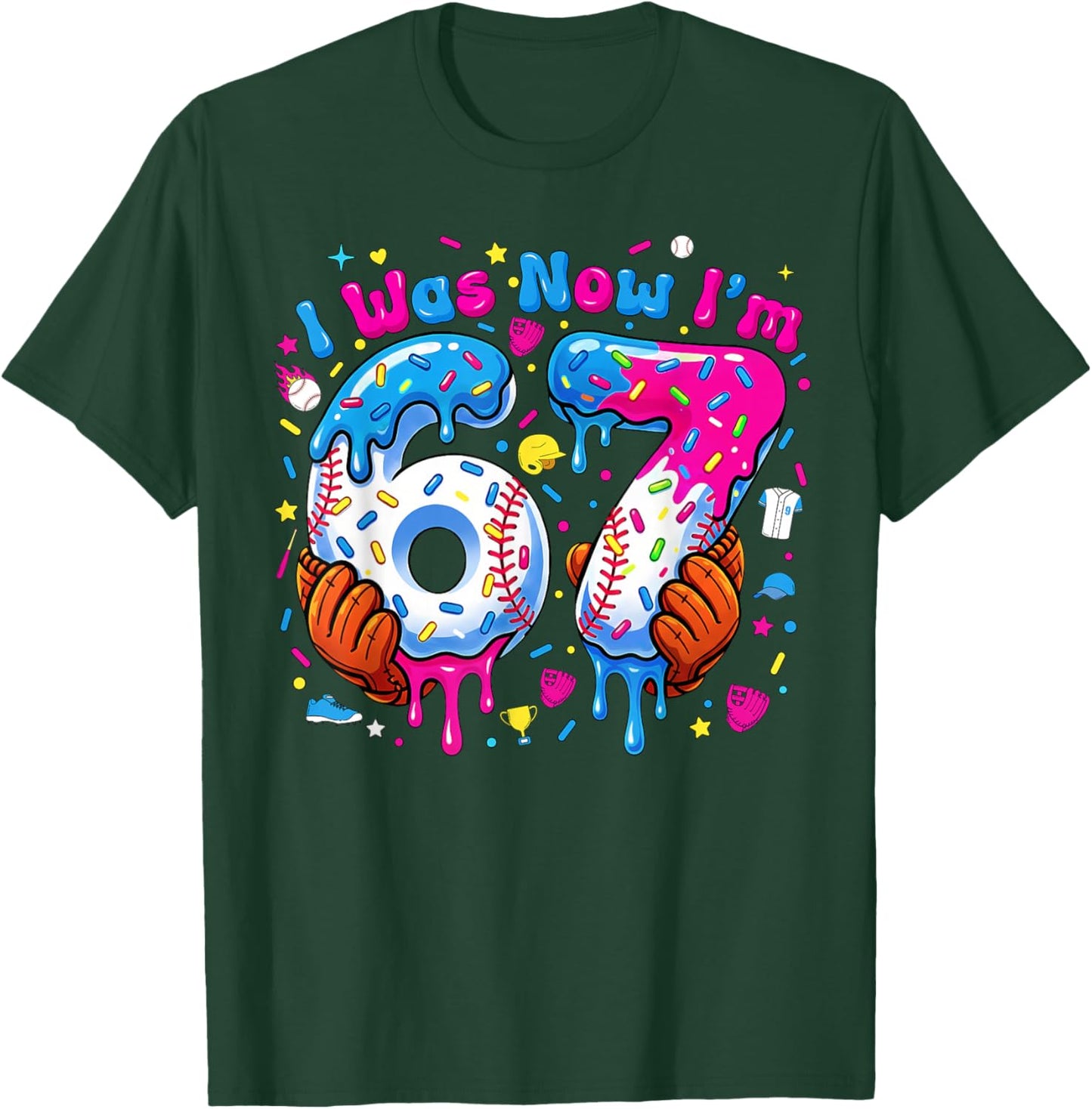 7th Birthday I was 6 Now I'm 7 Baseball Ice Cream Drip T-Shirt - T-Shirt | Forest