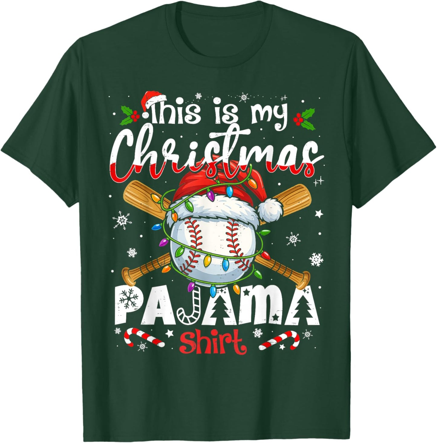 This is My Christmas Pajama Shirt Baseball Xmas PJs Boys Men T-Shirt - T-Shirt | Forest