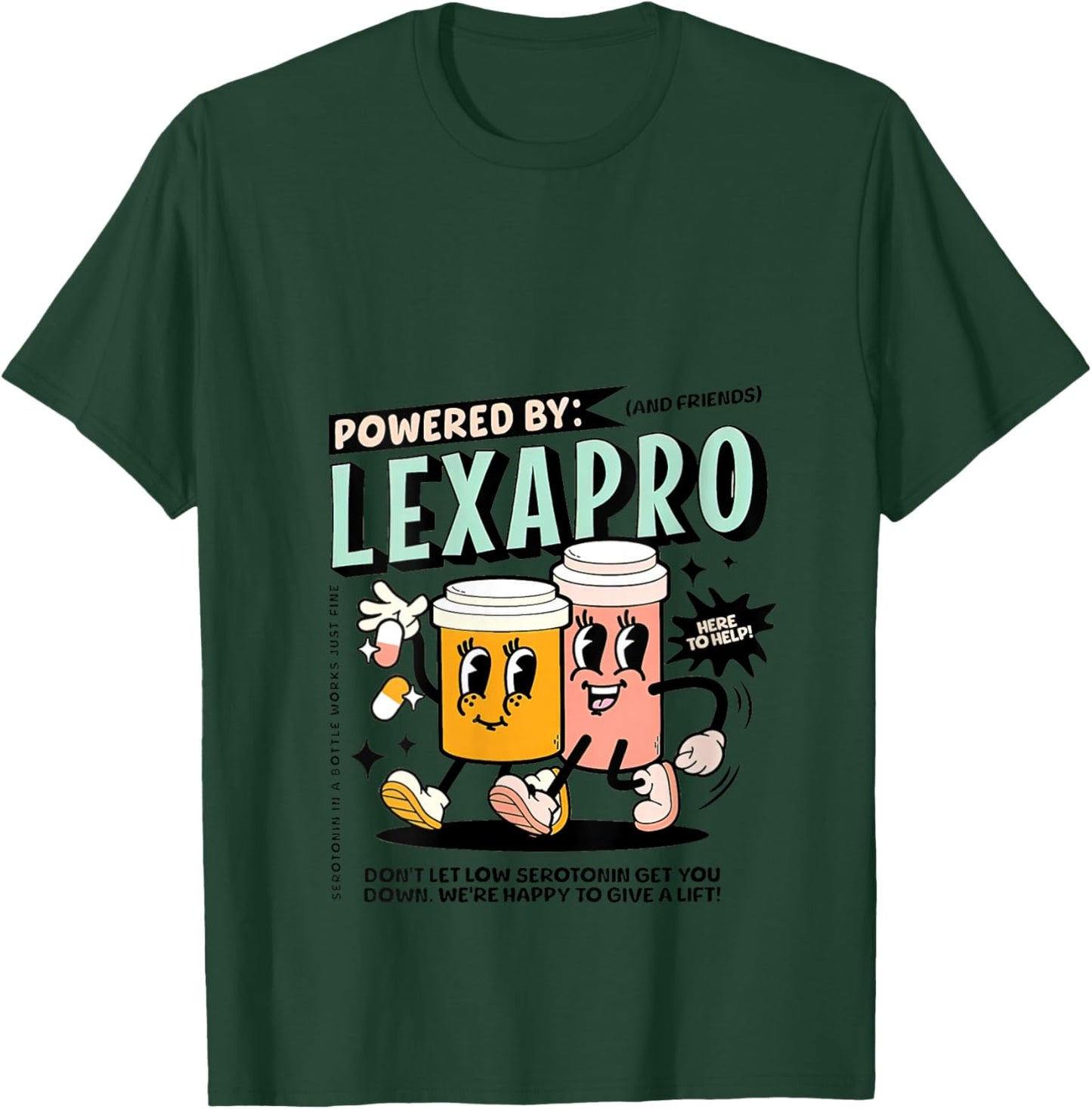 Retro Powered by Lexapro Mental Health Dark Humor Outfit V-Neck T-Shirt - T-Shirt | Forest