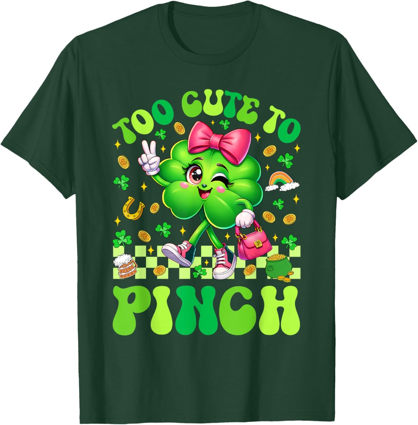 Too Cute to Pinch Shamrock St Patricks Day Toddler Girl Kids T-Shirt - T-Shirt | Forest
