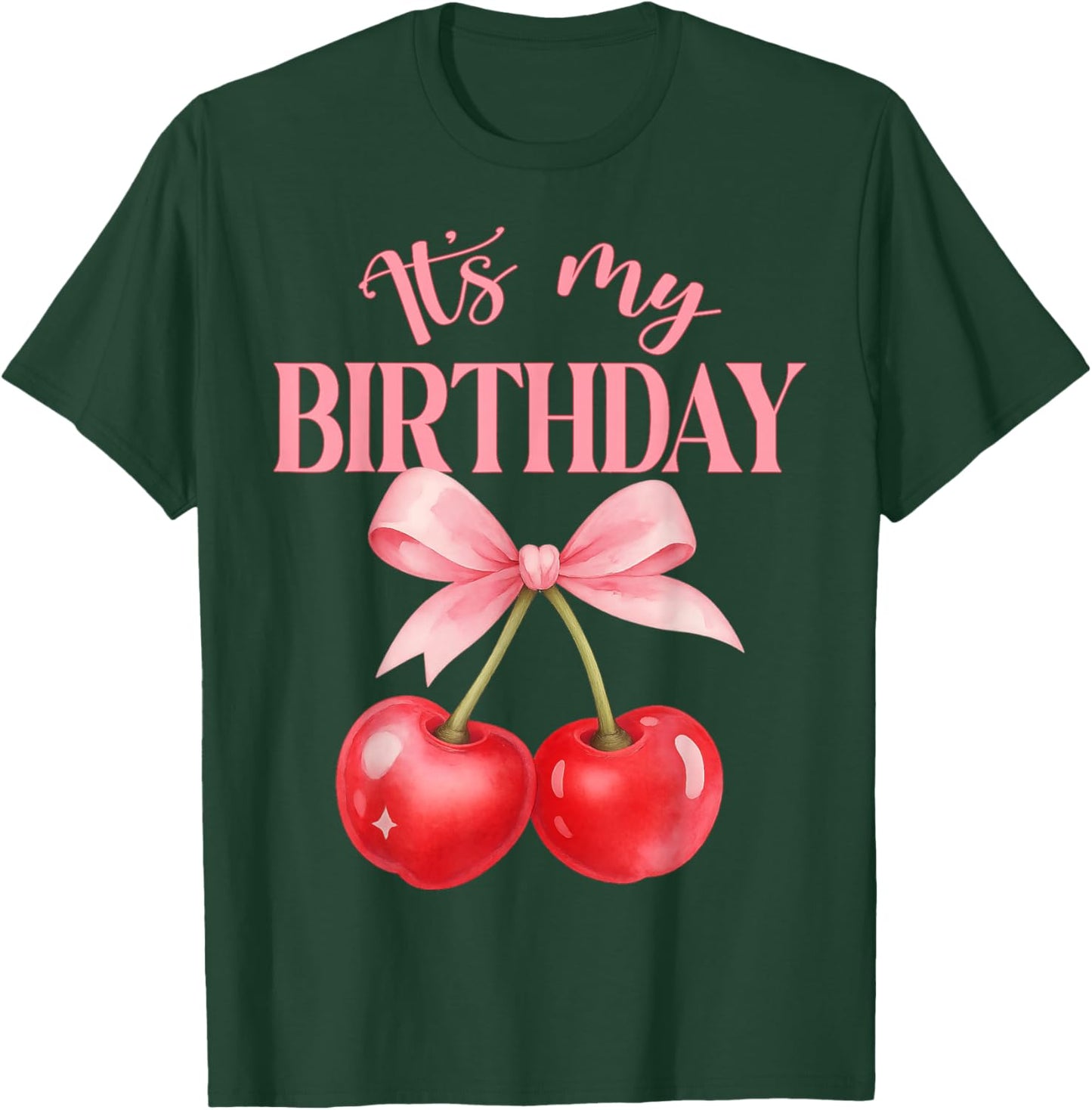 It's My Birthday Cute Coquette Bow Cherry Birthday Girl Kids T-Shirt - T-Shirt | Forest