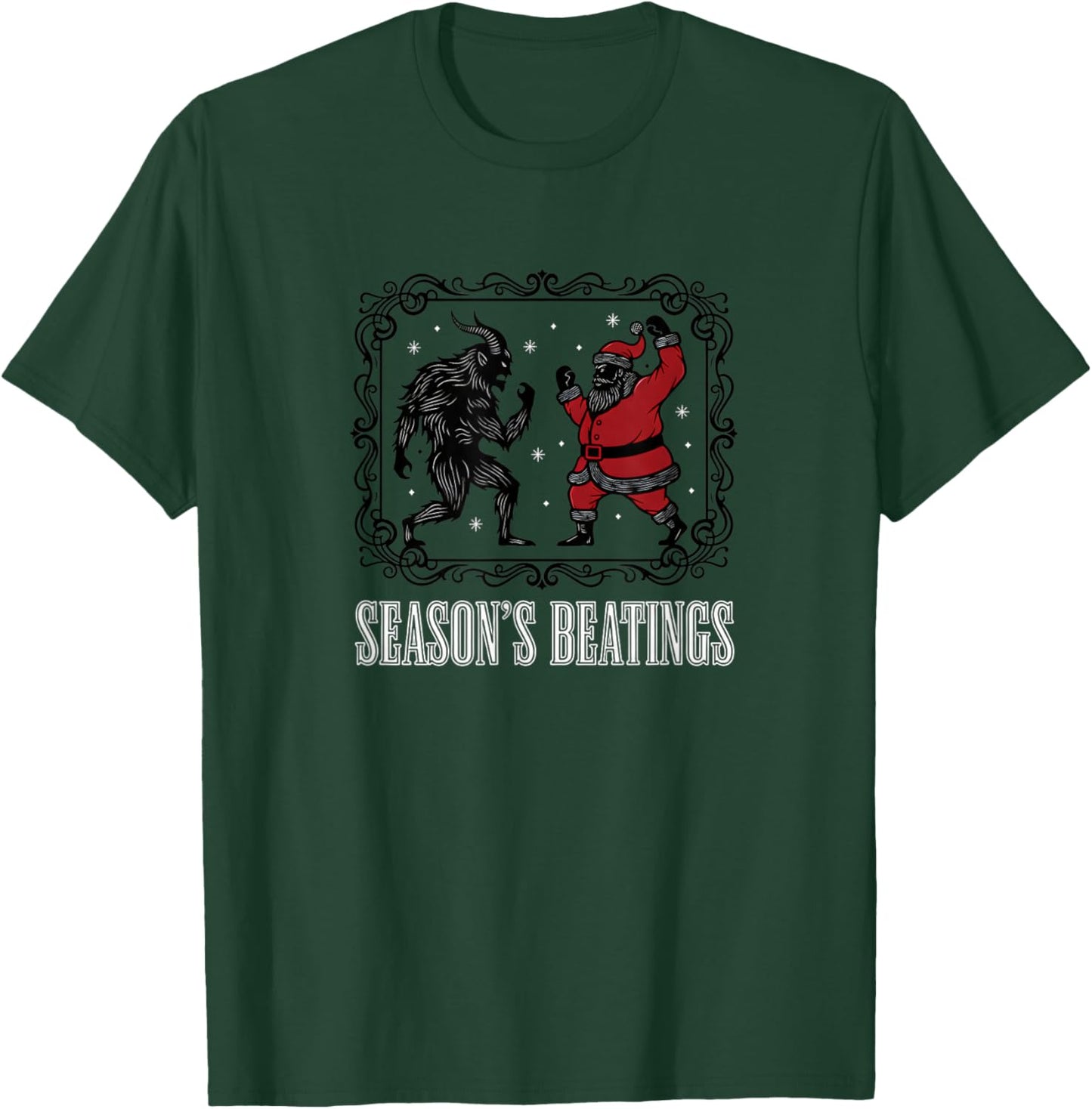 Christmas Season's Beatings Santa Vs Krampus Funny Holiday T-Shirt - T-Shirt | Forest
