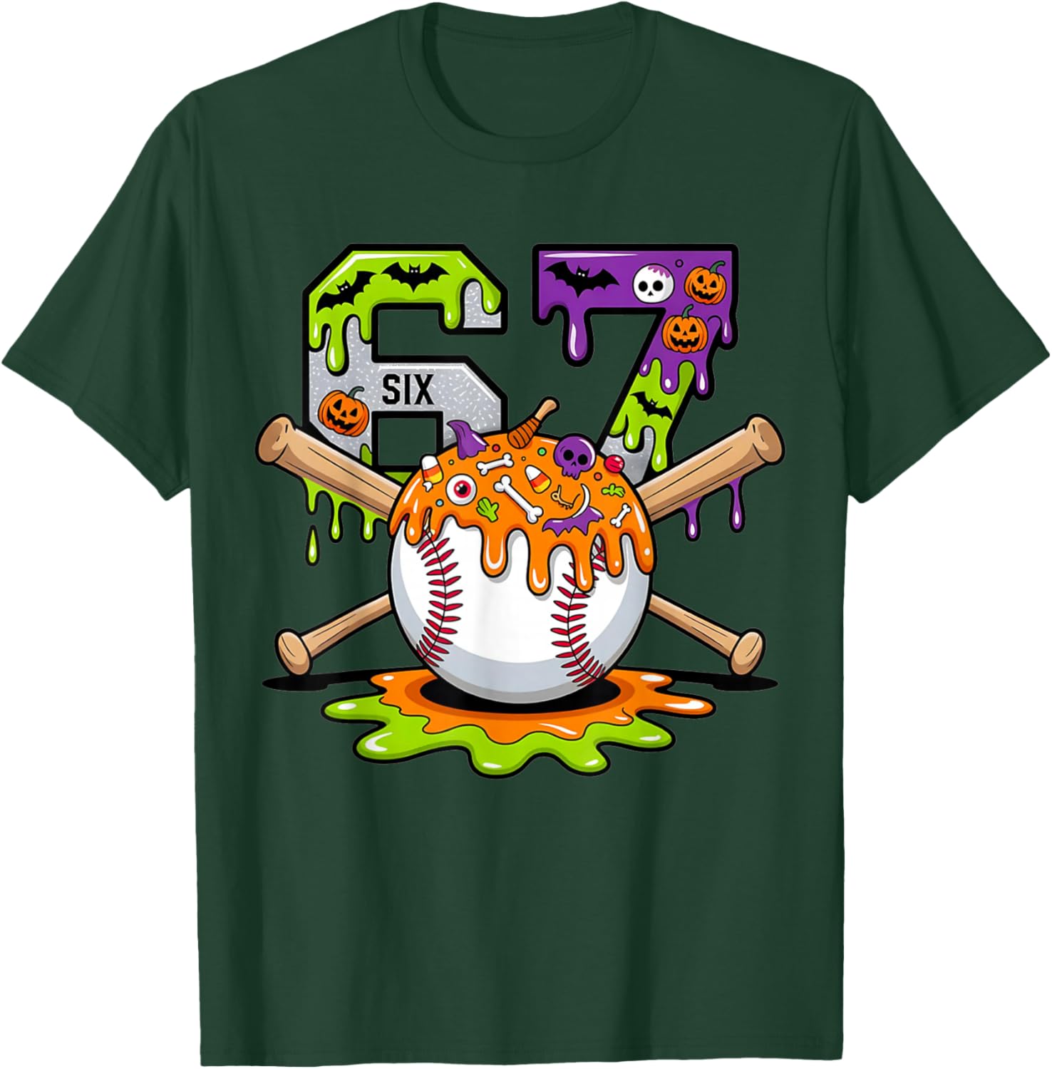 Spooky Halloween Baseball Ice Cream Dripping Six Seven 6 7 T-Shirt - T-Shirt | Forest