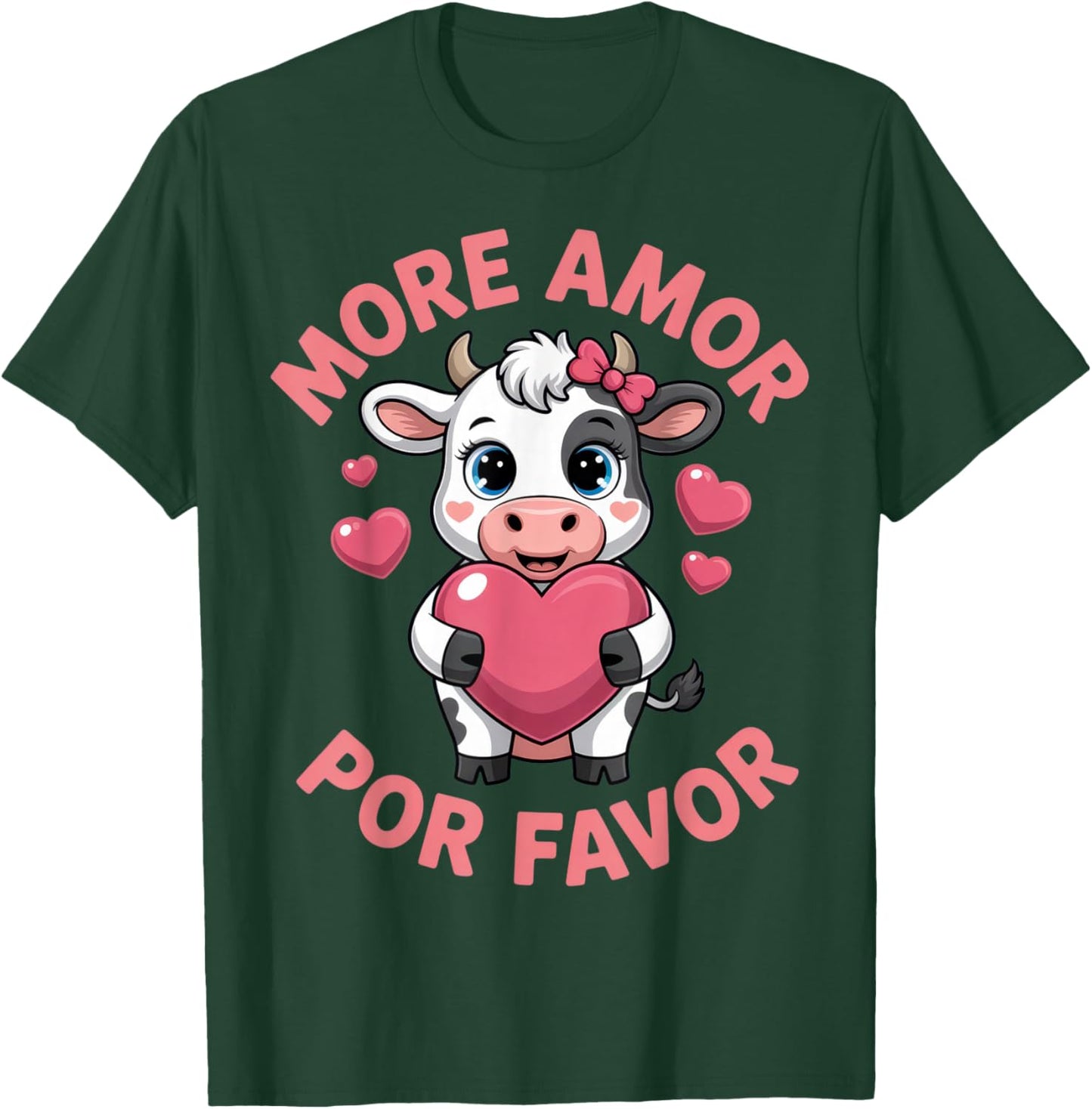 More Amor Por Favor Cute Cow Lovers Valentine's Day T-Shirt - T-Shirt | Forest