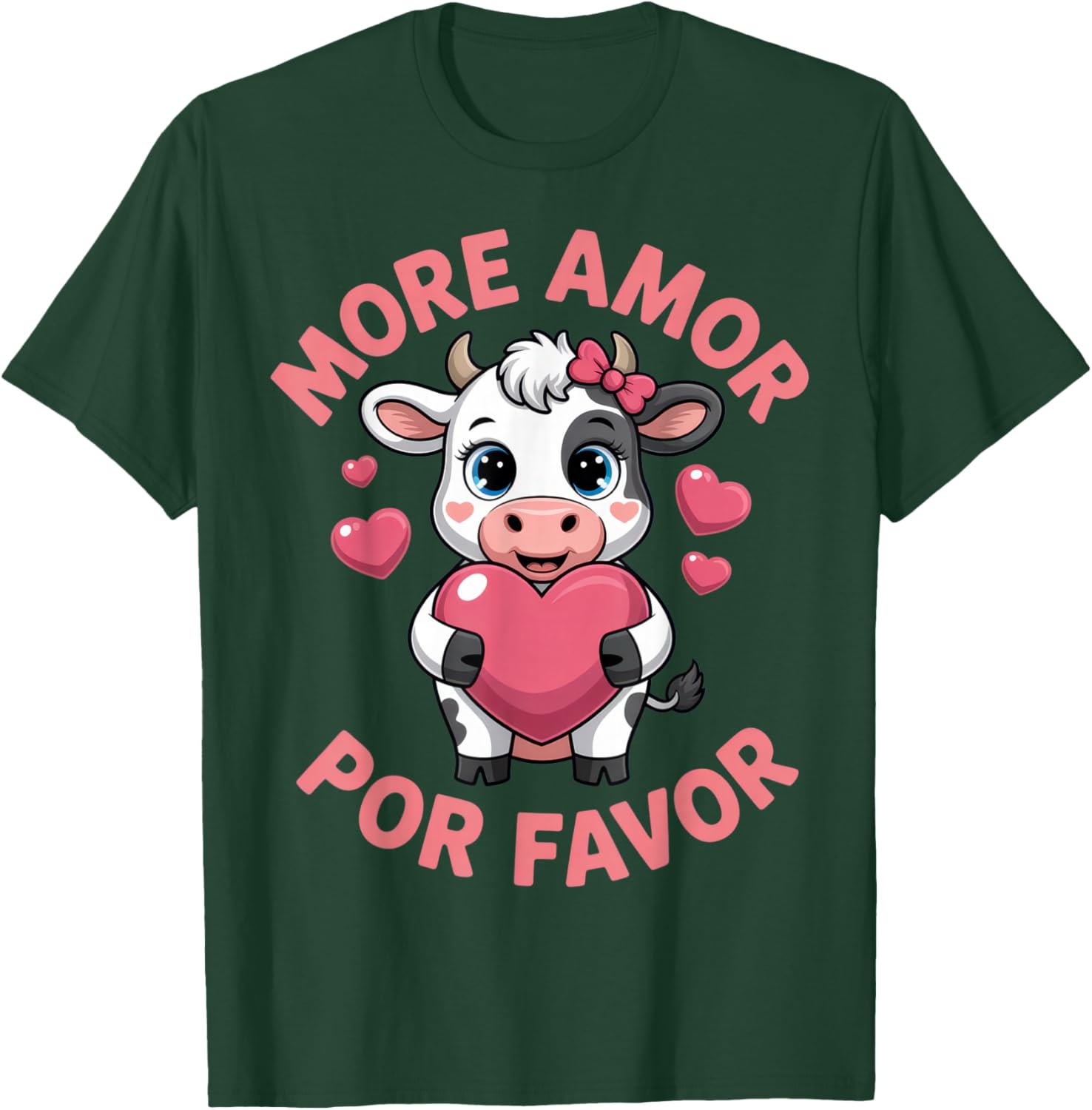 More Amor Por Favor Cute Cow Lovers Valentine's Day T-Shirt - T-Shirt | Forest