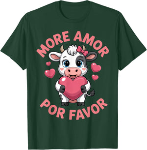 More Amor Por Favor Cute Cow Lovers Valentine's Day T-Shirt - T-Shirt | Forest