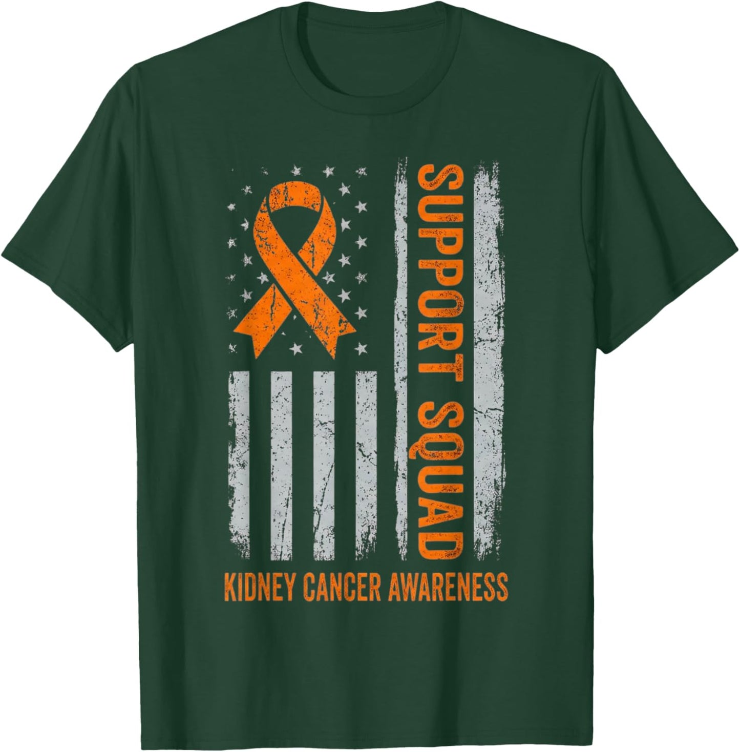 Kidney Cancer Awareness Support Squad Orange Ribbon Flag T-Shirt - T-Shirt | Forest