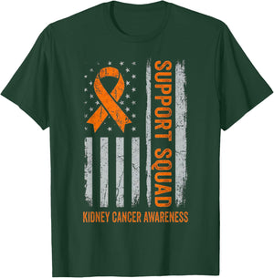 Kidney Cancer Awareness Support Squad Orange Ribbon Flag T-Shirt - T-Shirt | Forest