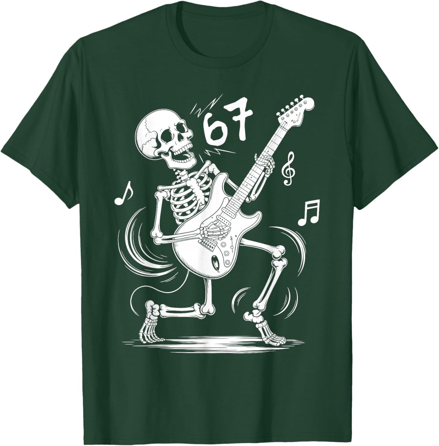 Six Seven Meme 67 Skeleton Playing Guitar Rock and Roll T-Shirt - T-Shirt | Forest