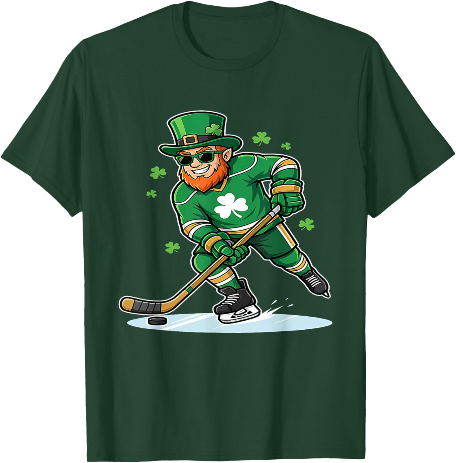 St Patricks Day Ice Hockey US Flag Saint Paddys Men Boys Kid T-Shirt - T-Shirt | Forest