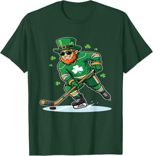 St Patricks Day Ice Hockey US Flag Saint Paddys Men Boys Kid T-Shirt - T-Shirt | Forest