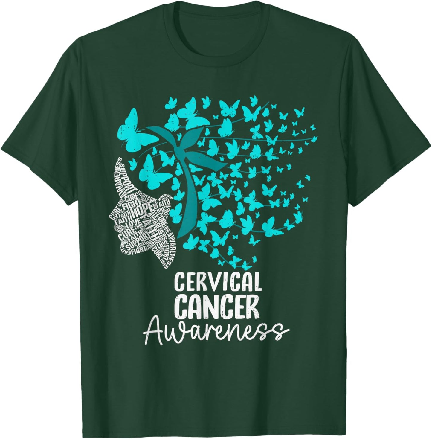 Cervical Cancer Awareness Butterfly Hair Ribbon Teal T-Shirt - T-Shirt | Forest