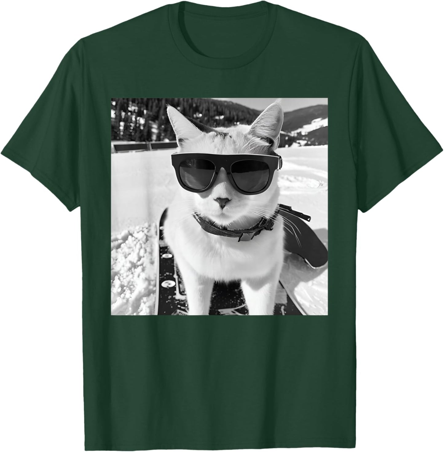 Cat at The Ski Slopes and Snowboarder T-Shirt - T-Shirt | Forest