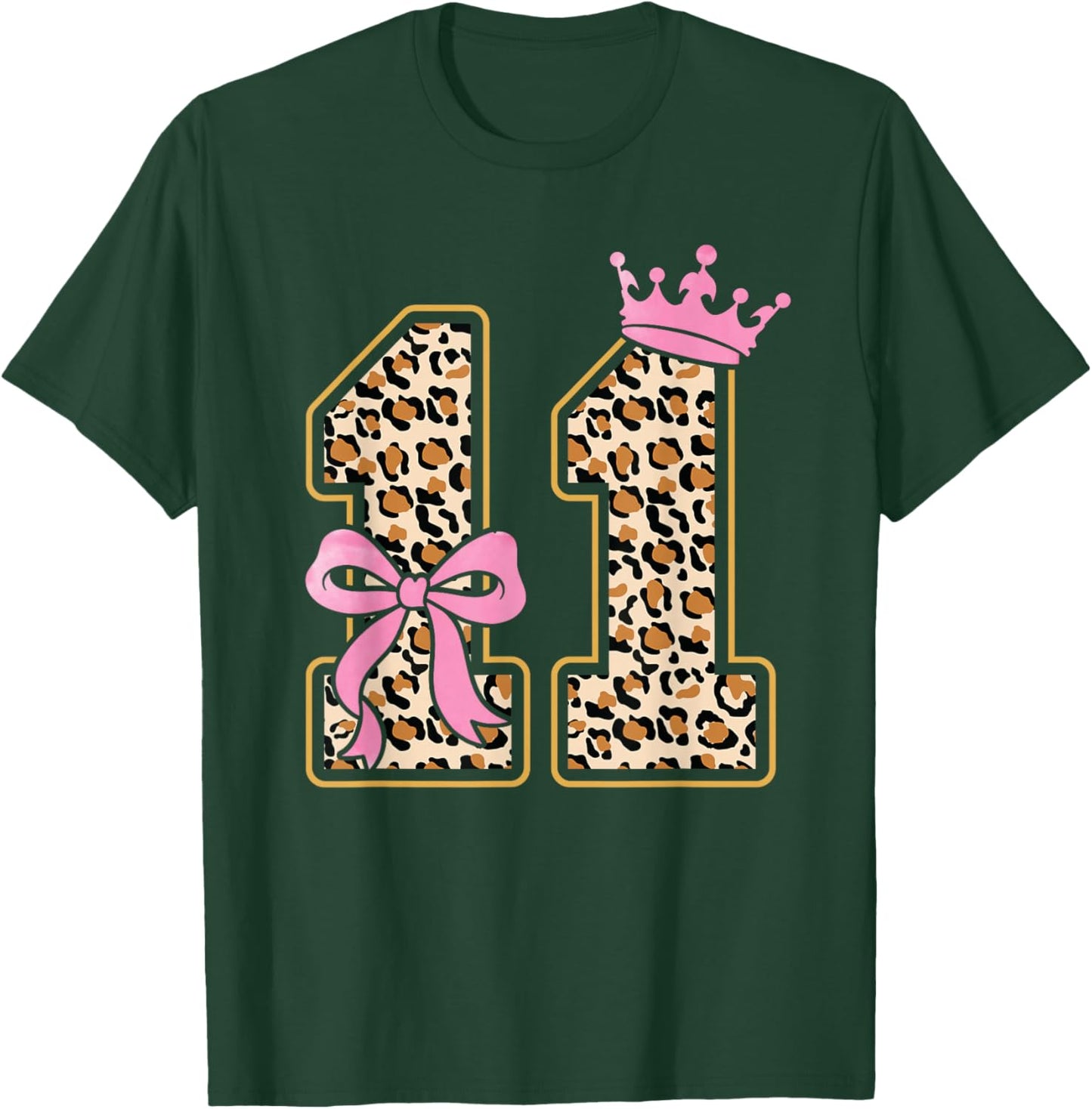 11th Birthday Girl Pink Coquette Bow Leopard 11 Year Old T-Shirt - T-Shirt | Forest