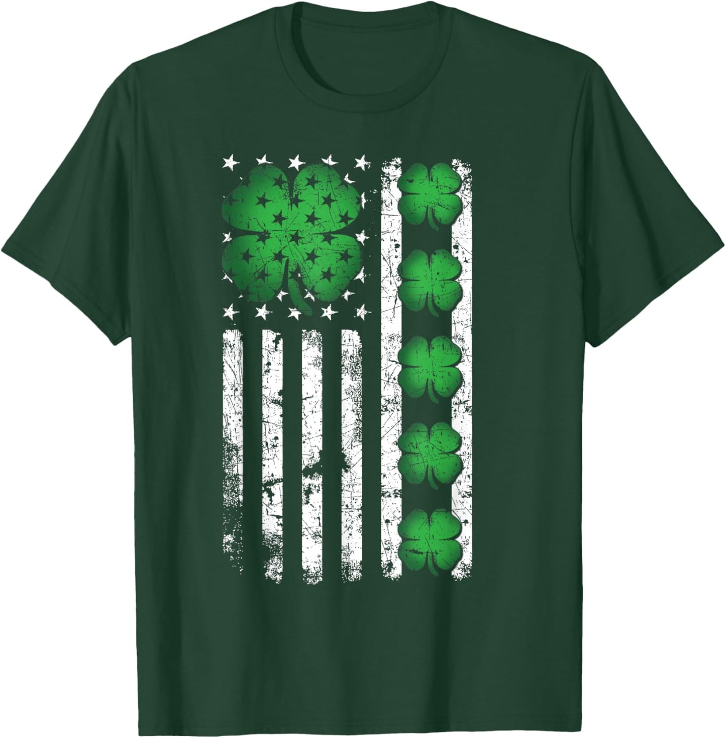 Vintage US American Flag Shamrocks for St Patricks Day 2026 T-Shirt - T-Shirt | Forest