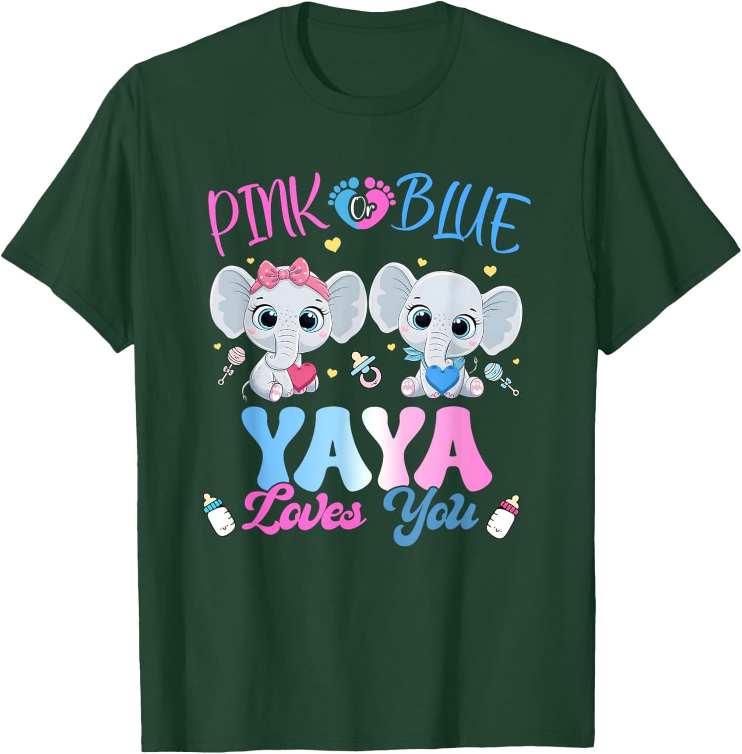 Pink or Blue Yaya Loves You Gender Reveal Elephant T-Shirt - T-Shirt | Forest