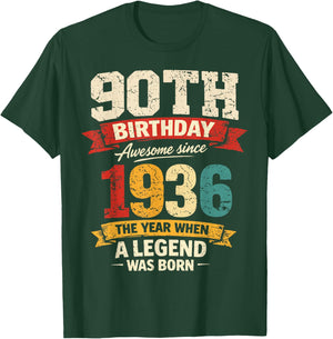 90 Year Old Vintage Awesome Since 1936 90th Birthday T-Shirt - T-Shirt | Forest