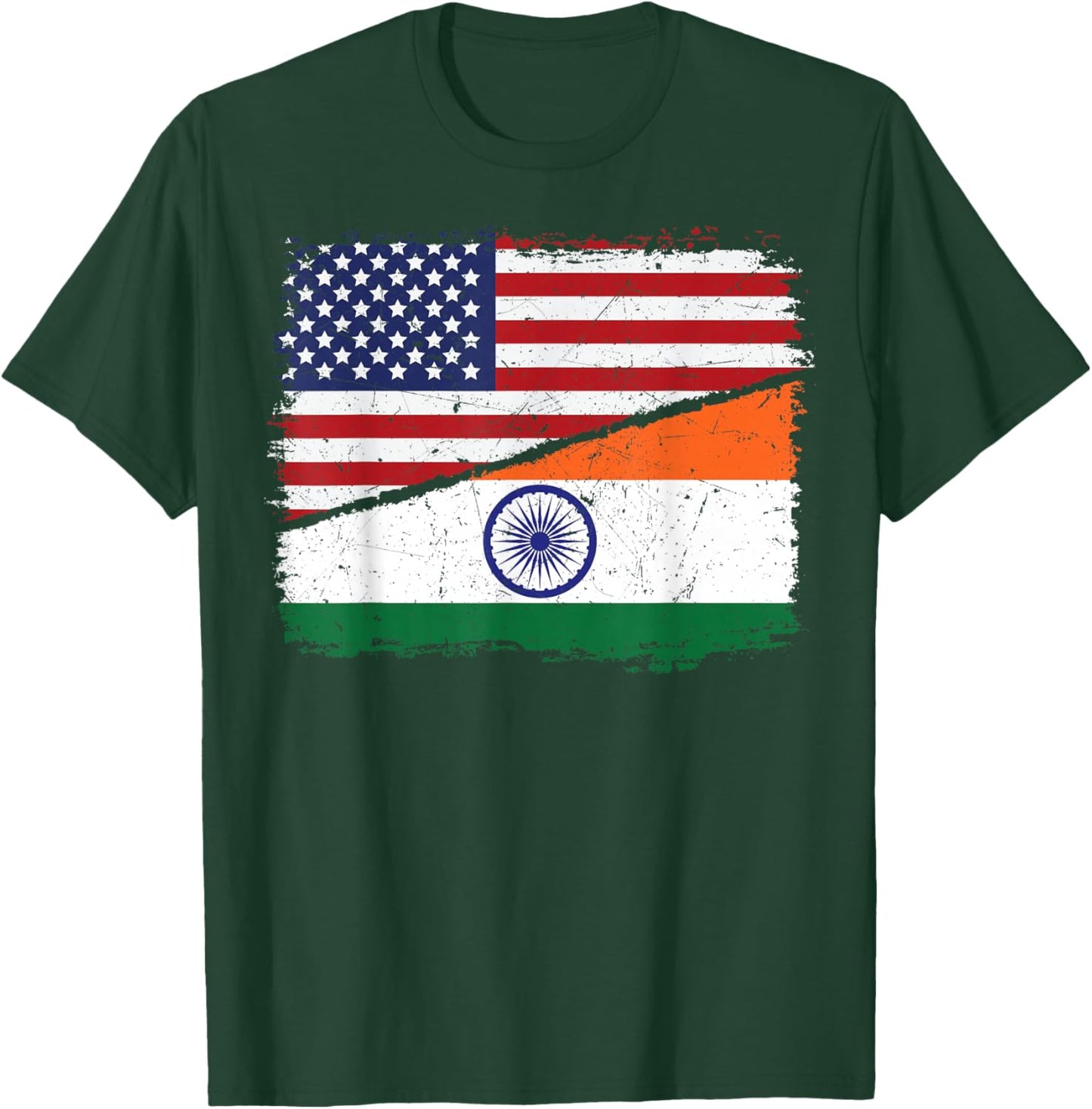 Half American Half Indian USA Flag India Flag Patriotic T-Shirt - T-Shirt | Forest