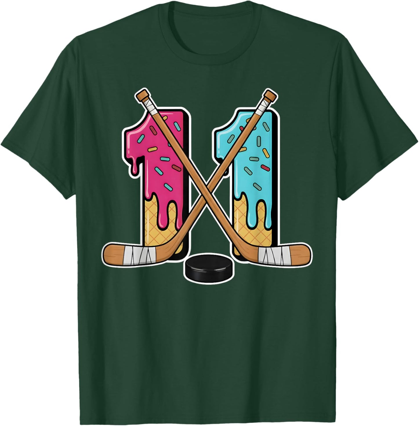 11 Year Old Hockey Ice Cream Drip Youth 11th Birthday Boys T-Shirt - T-Shirt | Forest