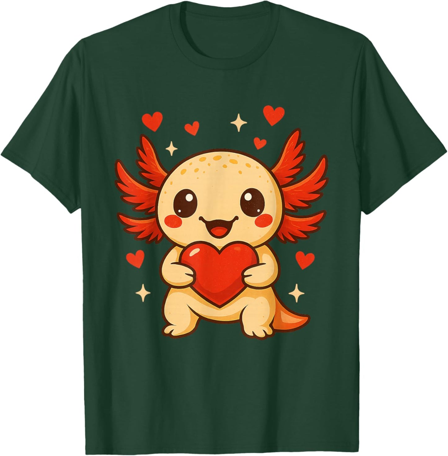 Axolotl Love Heart Valentine's Day Funny Boys Girls Kids T-Shirt - T-Shirt | Forest