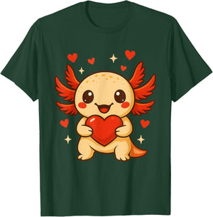 Axolotl Love Heart Valentine's Day Funny Boys Girls Kids T-Shirt - T-Shirt | Forest