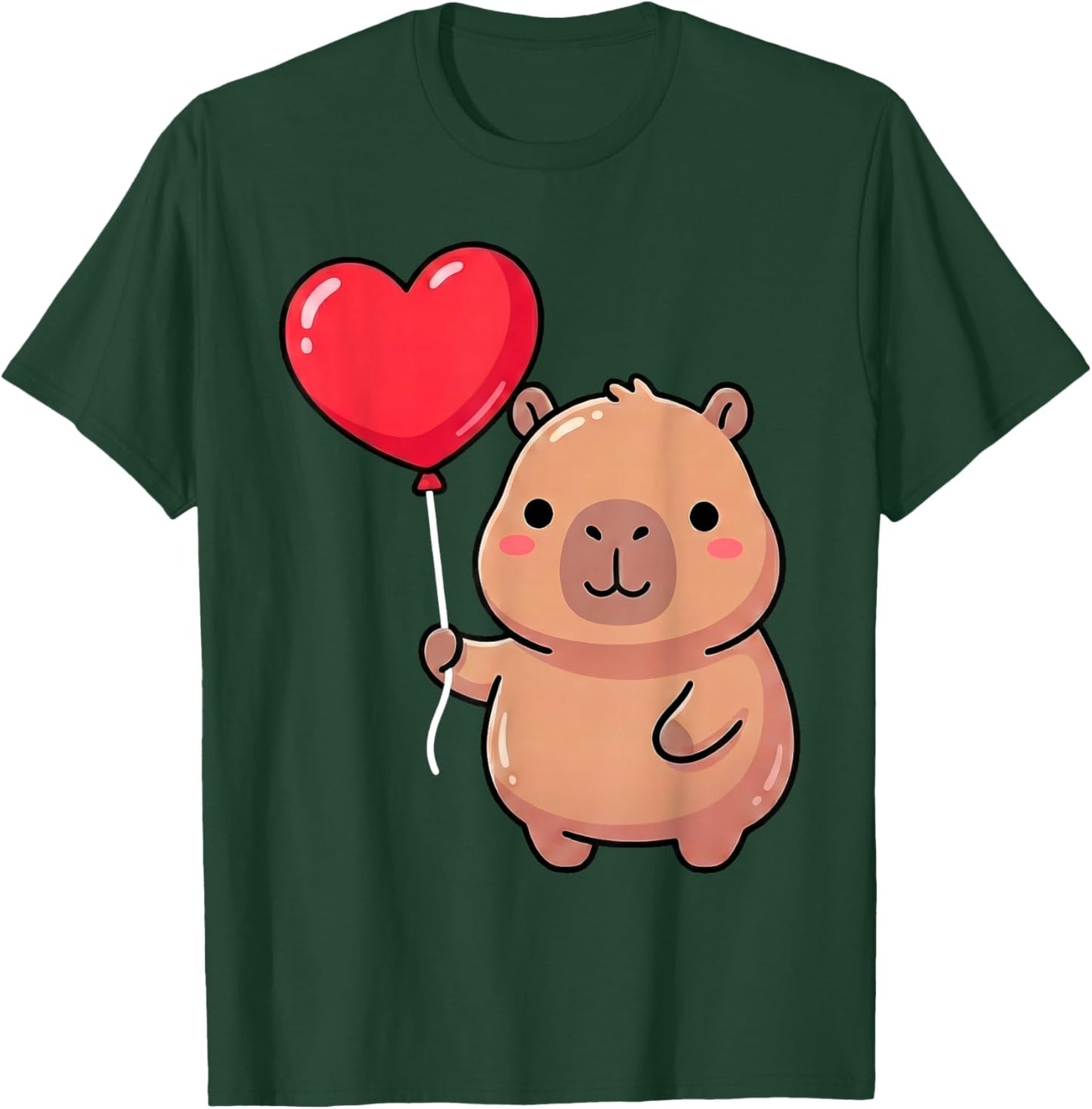 Cute Valentine's Day Capybara Holding Heart Balloon Kawaii T-Shirt - T-Shirt | Forest