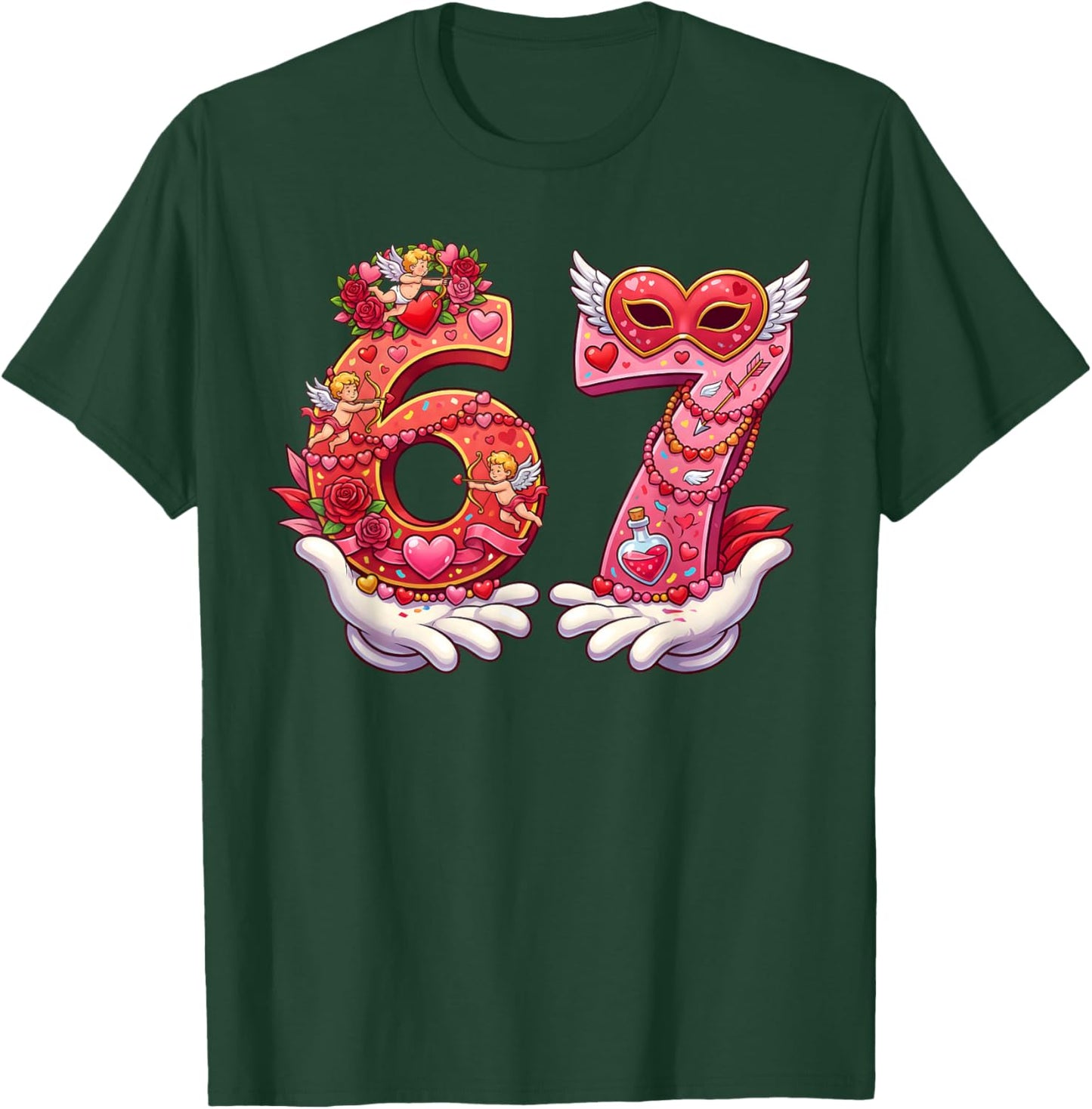Valentine 67 Six Seven 6 7 Meme Funny Valentines Girls Women T-Shirt - T-Shirt | Forest