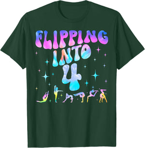 Flipping Into 4th Birthday Gymnastic 4 Years Old Girl Party T-Shirt - T-Shirt | Forest