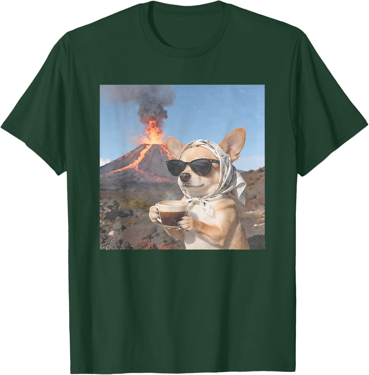 Chihuahua Drinking Coffee Volcano eruptions Funny Dog Meme T-Shirt - T-Shirt | Forest