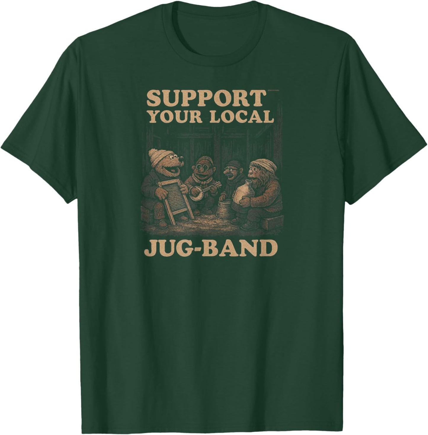 Vintage Support Your Local Jug-Band Graphic Music Musician T-Shirt - T-Shirt | Forest