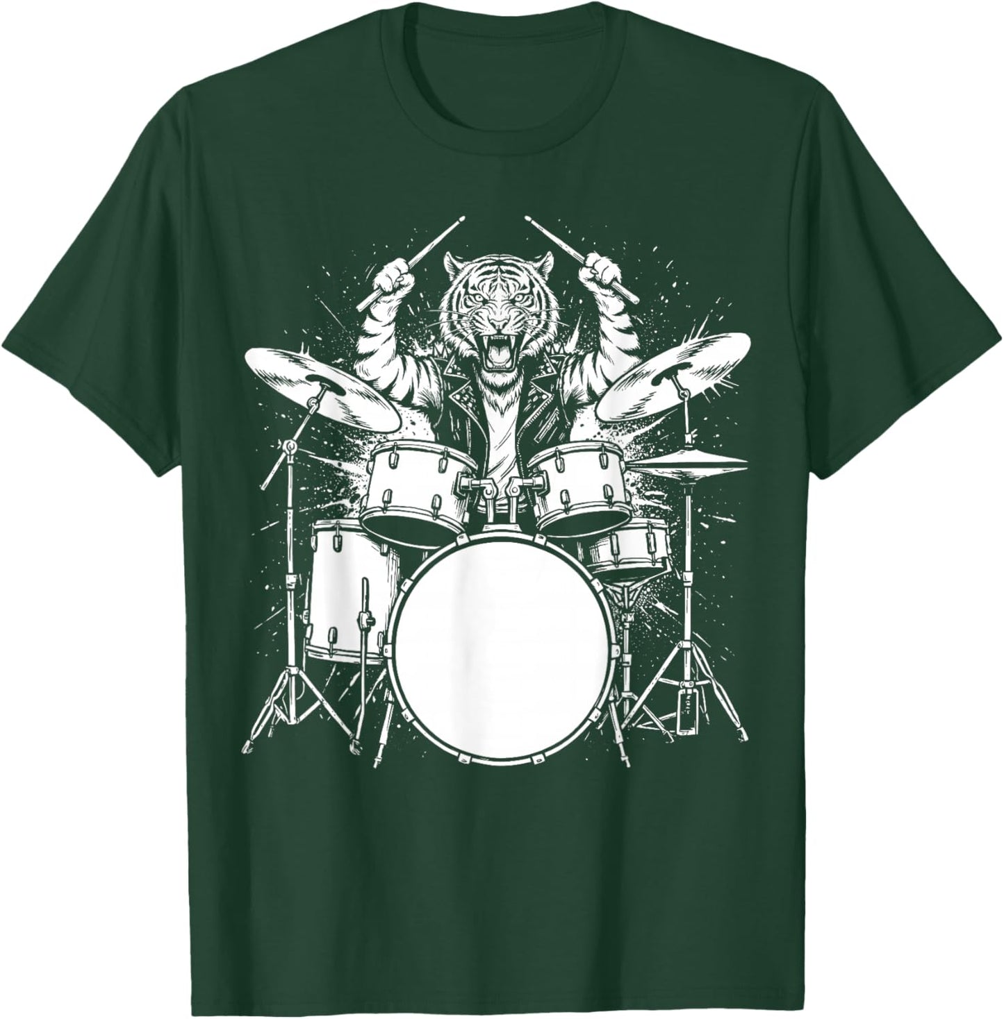 Tiger Drummer Rock Wild Animal Playing Drums T-Shirt - T-Shirt | Forest