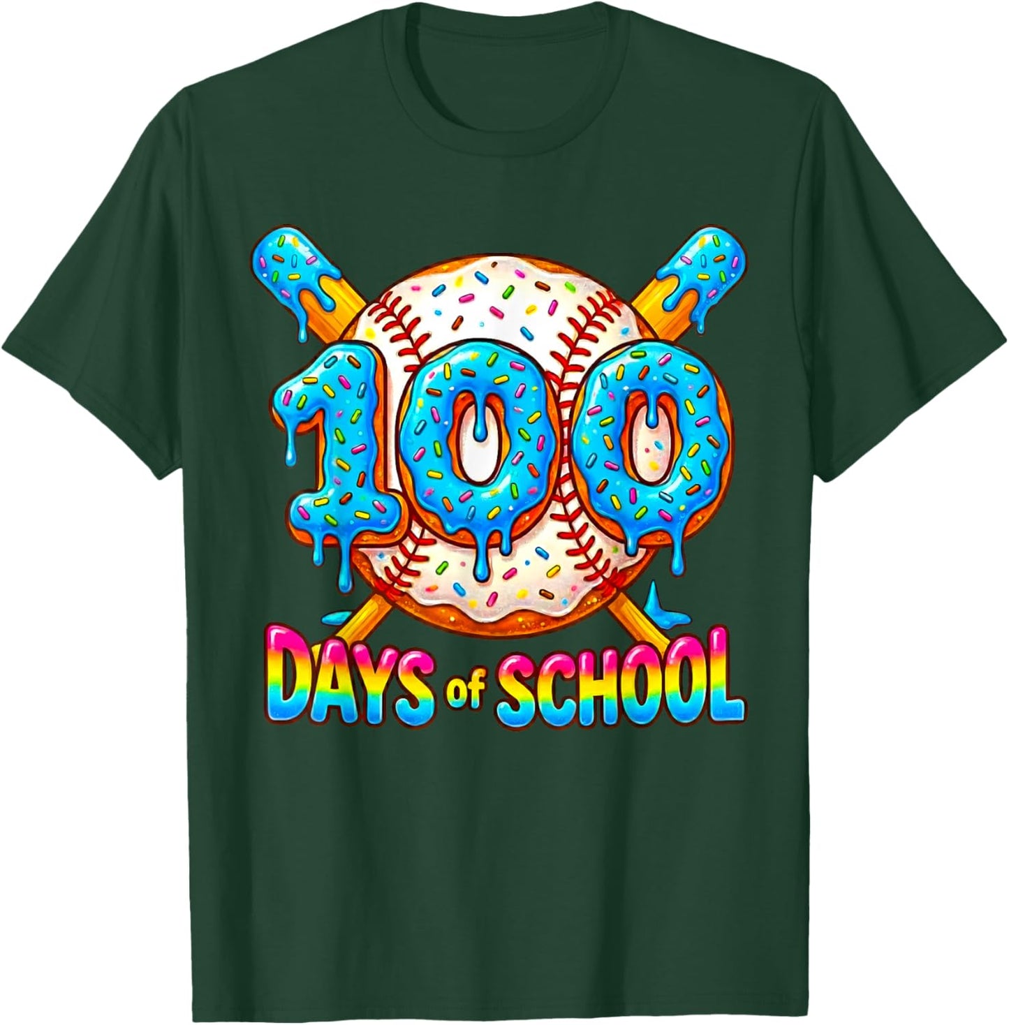 100 Days of School Baseball Drip Boys 100th Day of School T-Shirt - T-Shirt | Forest