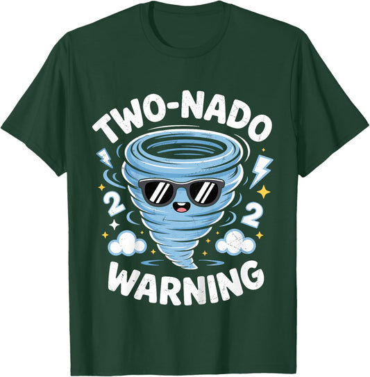 Two Nado Warning Tornado 2nd Birthday 2 Year Old Boys Kids T-Shirt - T-Shirt | Forest