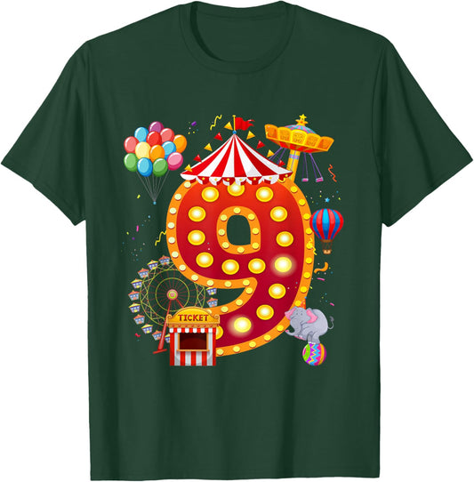 9 Year Old Carnival Circus Lover 9th Birthday Party T-Shirt - T-Shirt | Forest
