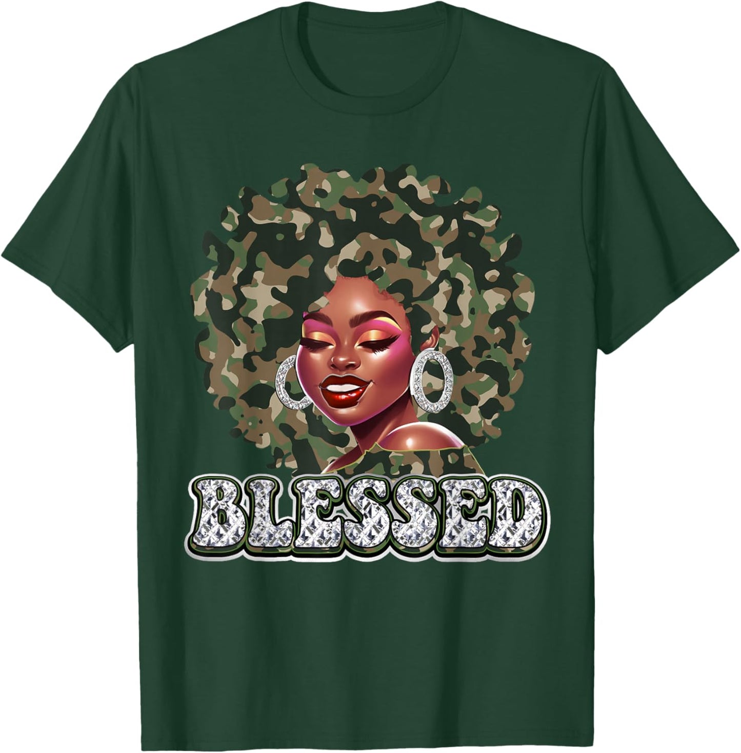 Blessed Camo Black Woman Christian Black History Pride BHM T-Shirt - T-Shirt | Forest