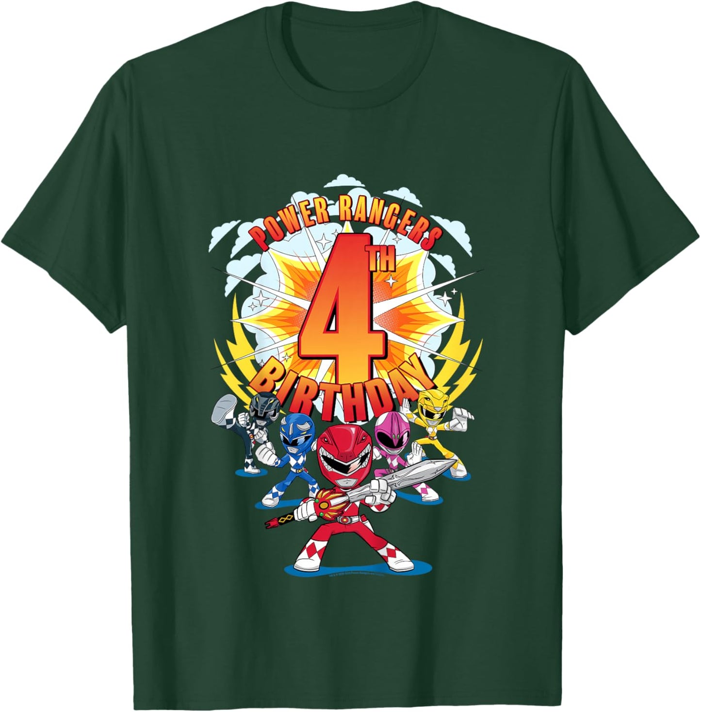 Power Rangers Awesome 4th Birthday Mini Action Shot T-Shirt - T-Shirt | Forest