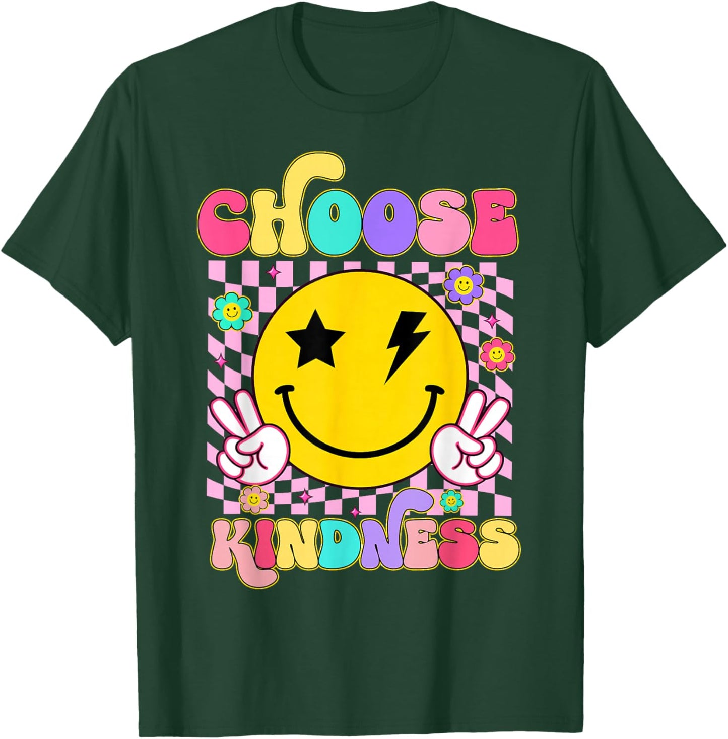 Choose Kindness Smile Face Groovy Be Kind Inspirational Kids T-Shirt - T-Shirt | Forest