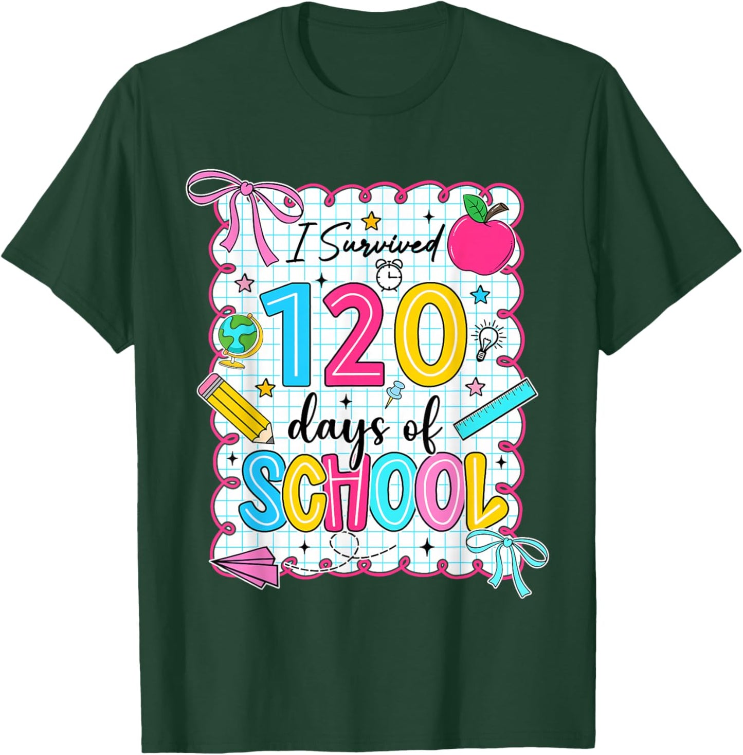 Preppy I Survived 120 Days of School Coquette 120 Days Girls T-Shirt - T-Shirt | Forest