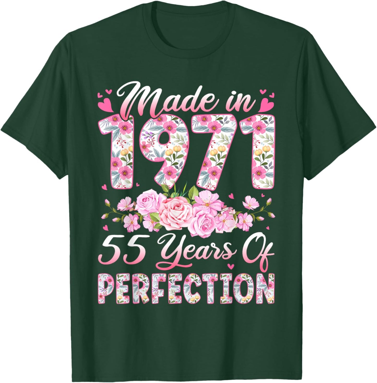 55 Year Old Made in 1971 Birthday Floral 55th Birthday Women T-Shirt - T-Shirt | Forest