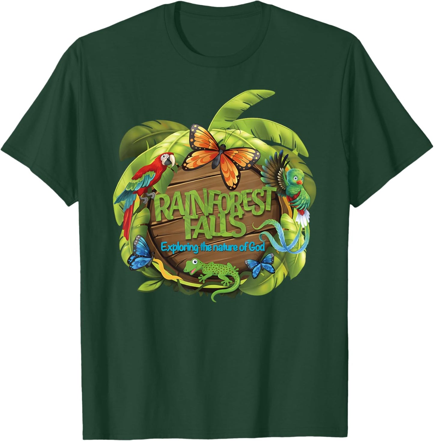 VBS Rainforest Falls Exploring The Nature of God 2 Sided T-Shirt - T-Shirt | Forest