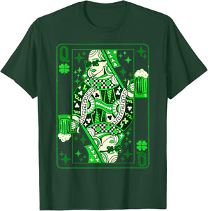 Shamrock Queen Playing Card Saint Patricks Day T-Shirt - T-Shirt | Forest