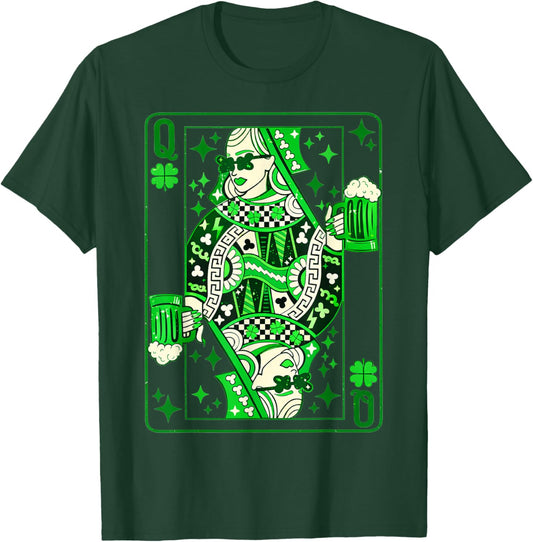 Shamrock Queen Playing Card Saint Patricks Day T-Shirt - T-Shirt | Forest