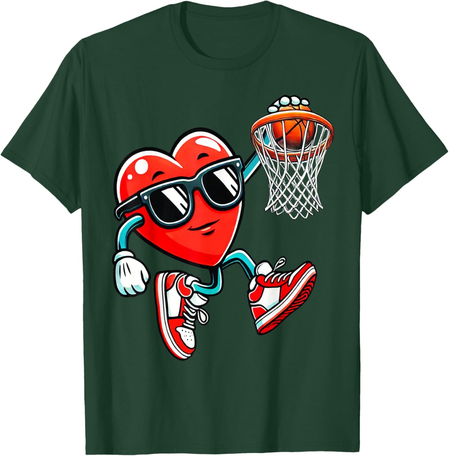 Valentine's Heart Basketball Funny Red Heart Love Boys Kids T-Shirt - T-Shirt | Forest