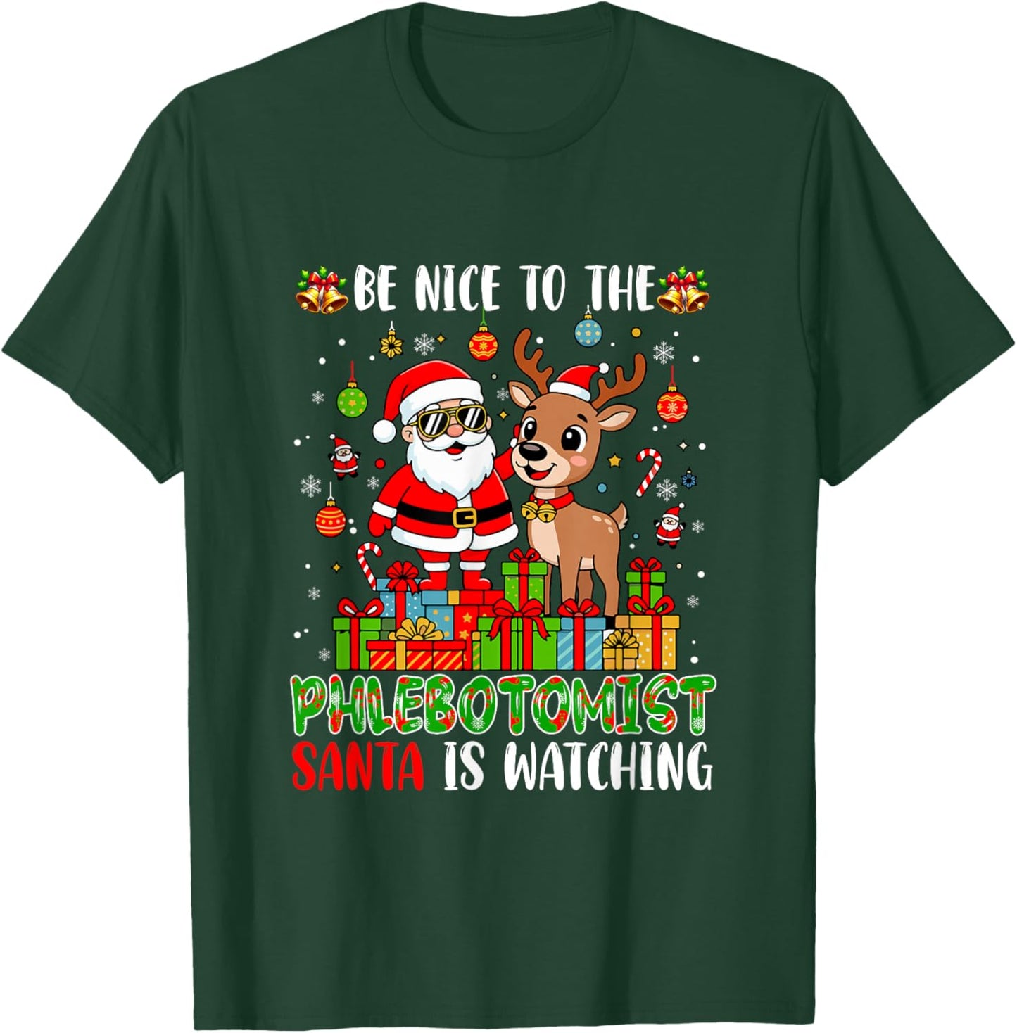 Funny Sarcastic Nice to Phlebotomist Xmas Santa Reindeer T-Shirt - T-Shirt | Forest