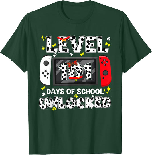 Level Unlocked Game Controller 101 Days School 100 Days T-Shirt - T-Shirt | Forest