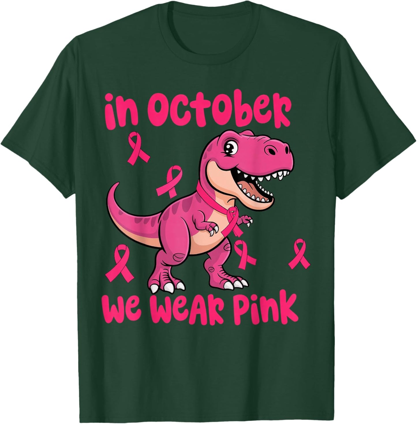 in October We Wear Pink Breast Cancer Trex for Boys Kids T-Shirt - T-Shirt | Forest
